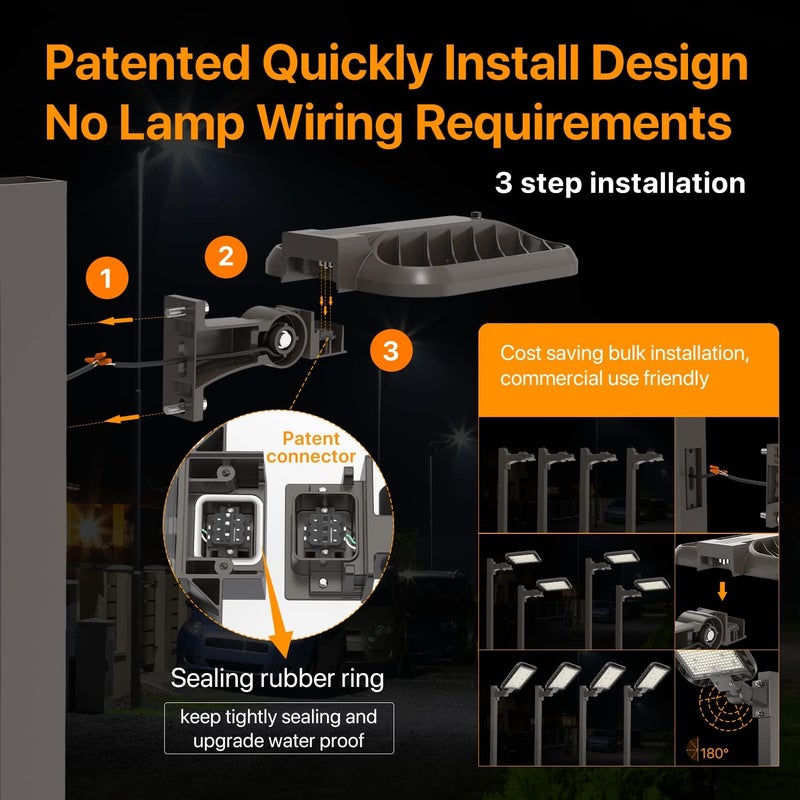 DEMILARE LED Parking Lot Light 200W, 30000LM 5000K Street Light with Dusk Dawn Photocell, Adjustable Arm Mount Shoebox Lights 100-277V, Easy to Install Area Lighting for Yard, Road,ETL Listed - Image 2